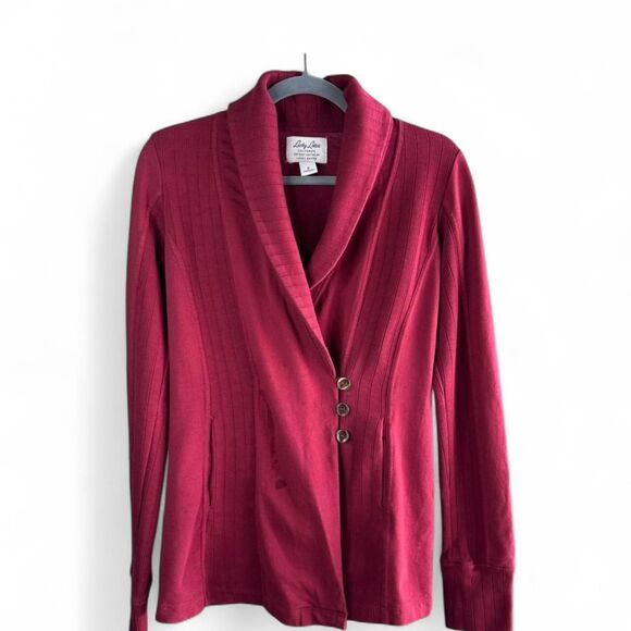 Lucky Brand Women's Wrap Cardigan Sz Small Lucky Lotus Line Burgundy Preppy - Picture 1 of 7